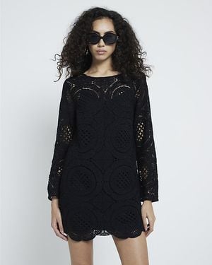 River Island Mini Dress Long Sleeve Lace - Black
