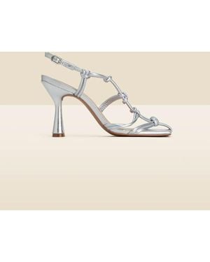 Sosandar Leather Knot Detail Flared Heel Sandals - Natural