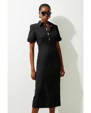 Karen Millen Essential Techno Shirt Sleeve Woven Dress With Hardware - Black