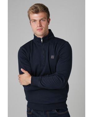 Tokyo Laundry Dark Cotton Blend Quarter Zip Sweatshirt - Blue
