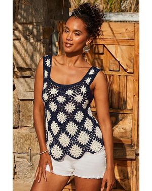 Sosandar Floral Crochet Knit Vest Top - Brown