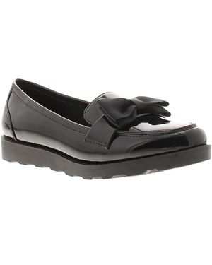 Platino Flat Shoes Loafers Bows Slip On Patent - Black