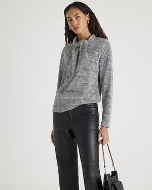 River Island Top Check Print Long Sleeve Scarf Neck - Grey