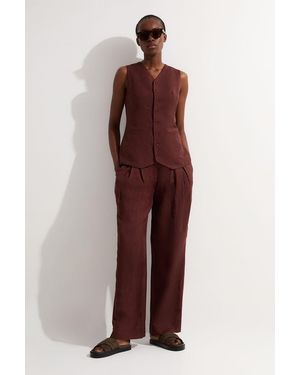 Karen Millen Viscose Linen Pleat And Pocket Detail Woven Straight Leg Trouser - Purple