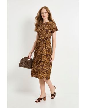 Wallis Palm Jersey Knot Side Column Midi Dress - Brown