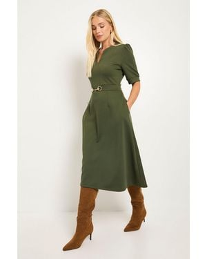 Wallis Petite Ponte Snaffle Trim Midi Dress - Green