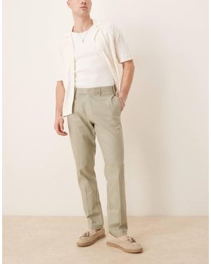 ASOS Smart Slim Fit Linen Blend Trousers - Natural