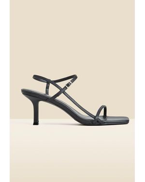 Sosandar Leather Mid Heel Square Toe Sandals - Natural