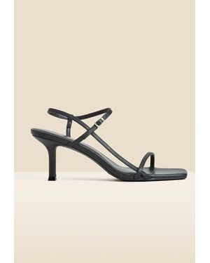 Sosandar Leather Mid Heel Square Toe Sandals - Natural