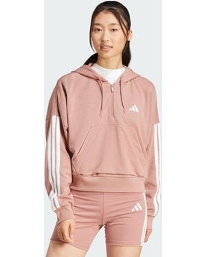 adidas Essentials 3-Stripes French Terry Quarter-Zip Hoodie - Pink