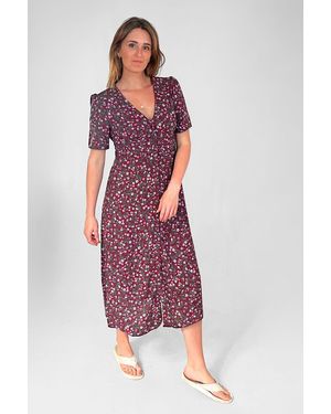Secret Label Nobody's Child Floral Button Down Midi Tea Dress - Red