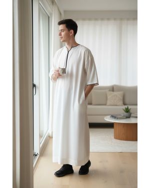 Thobez Ramadan Moroccan Gandoura Thobe Robe Djellaba Eid Jubba Lfs-Tt-006 - Natural