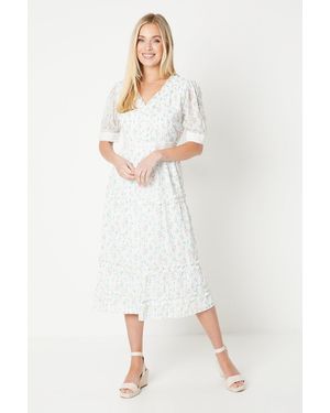 Wallis Petite Printed Dobby Chiffon Midi Dress - White