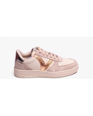 Victoria Madrid Metal & Split Leather Trainers Nude - Pink
