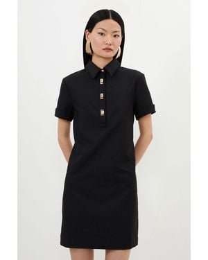 Karen Millen Tall Techno Cotton Woven Short Dress With Clasps - Black