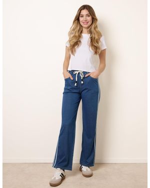 Blue Vanilla Side Stripe Jeans With Drawstring - Blue