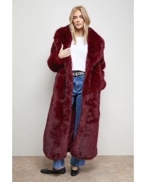 Oasis Maxi Faux Fur Plush Coat - Red