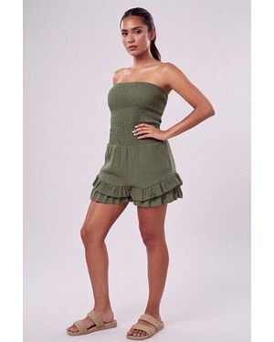 Femme Luxe Shirred Bandeau Frill Hem Playsuit - Green