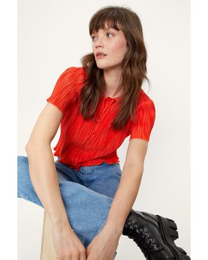 Nasty Gal Plisse Button Down Shirt - Red