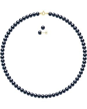 Ateliers Saint Germain Set Being Composed Of Necklace Of Real Cultured Freshwater Pearls Semi Round 6-7 Mm - Blue