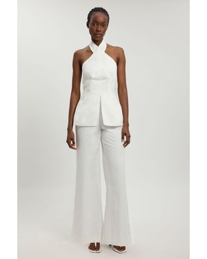 Karen Millen Tailored Cotton Sateen Halter Jumpsuit - White