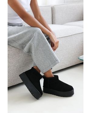 Where's That From Wheres 'Janessa' Mini Faux-Suede Fur Lined Platform Ankle Boot - Grey