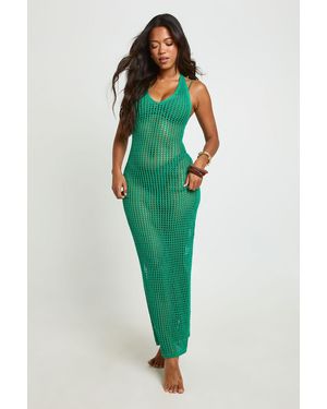 Boohoo Crochet A-Line Maxi Dress - Green