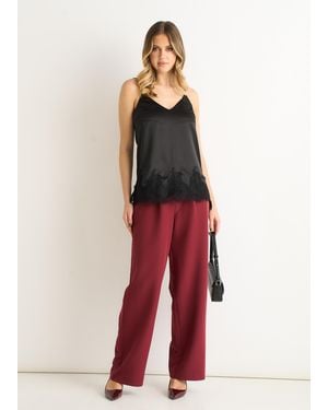 Gini London Lace Trim Satin Cami Top - Red