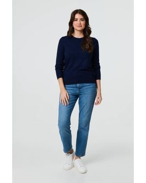 Izabel London Embroidered Texture Long Sleeve Jumper - Blue