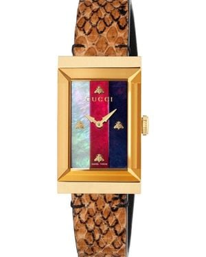 Gucci Open Box - G-frame Mother Of Pearl Dial Ladies Leather Watch - Brown