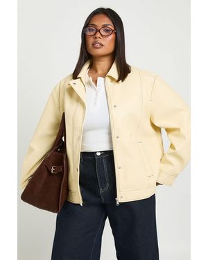 Boohoo Plus Faux Leather Contrast Stitch Jacket - Natural