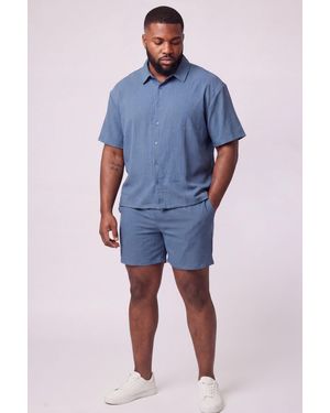 BoohooMAN Plus Cheesecloth Oversized Boxy Shirt And Relaxed Short Set - Blue