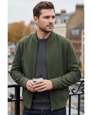 Infinity Leather Goat Suede Ma-1 Bomber Jacket-North - Green