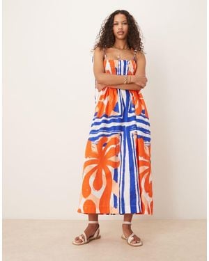 ASOS Shirred Bust Cotton Sateen Maxi Dress - Orange
