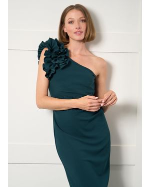 Gina Bacconi Kimberley One Shoulder Ruffle Dress - Green