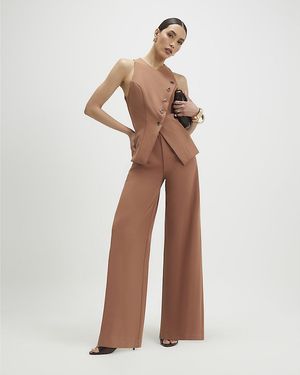 River Island Jumpsuit Collarless Asymmetric V-Neck - Natural