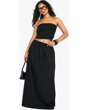 Boohoo Drawstring Waist Cotton Poplin Maxi Skirt - Black