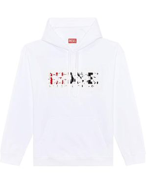DIESEL Double Destroyed Logo Hoodie Cotton - White