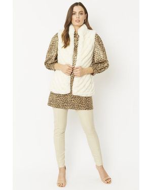 Jayley Faux Fur Suede Diagonal Stripe Gilet - White