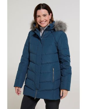 Mountain Warehouse 'Isla Ii' Down Jacket Water Resistant Faux Fur Hood Warm Winter Coat - Blue