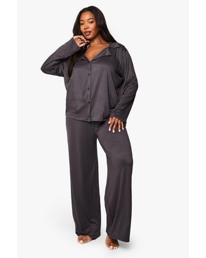 Boohoo Plus Basic Shirt & Trouser Pj Set - Black