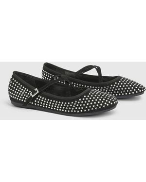 Faith Lucinda Faux Suede Cross Strap Diamante Ballerinas - White
