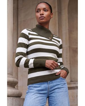 Roman Button Stripe Knit Jumper - Brown