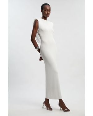 Karen Millen Viscose Blend Slinky Drape Plunge Back Knit Maxi Dress - White