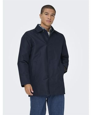 Only & Sons Long Coat Lightweight Autumn Winter - Blue