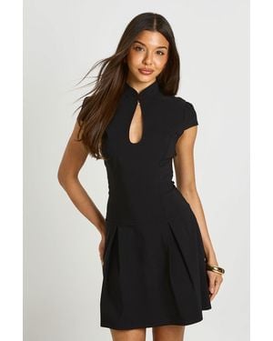 Boohoo Bengaline Keyhole Skater Dress - Black