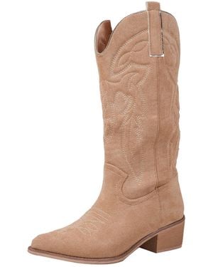 Where's That From Desert Geborduurde Faux Suède Cowboylaarzen Met Zijrits (beige) - Bruin