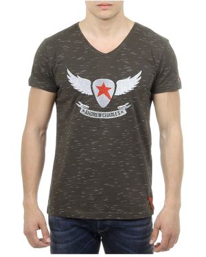 Andrew Charles by Andy Hilfiger T-Shirt Short Sleeves V-Neck Dark Connor - Grey