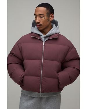 BoohooMAN Boxy Fit Essential Midweight Padded Funnel Neck Puffer Jacket - Purple