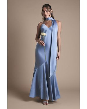 Oasis Satin Scarf Detail Strappy Maxi Bridesmaid Dress - Blue